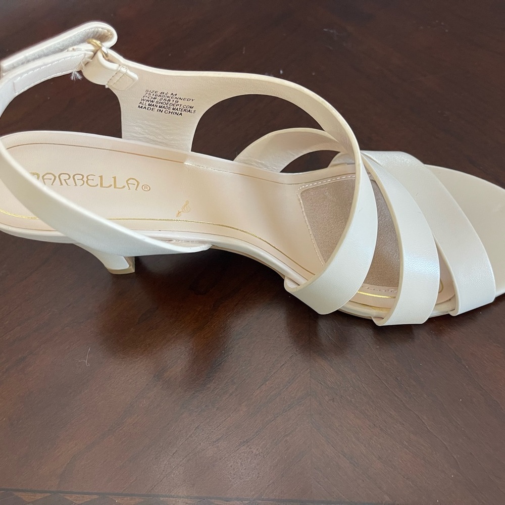 Marbella Cream Strappy Sandals Size 8.5 with Velcro Closure 3 Inch Heel - Picture 3 of 11